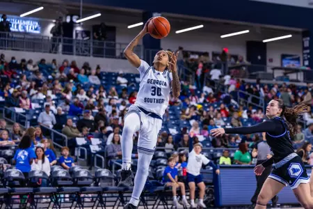 Georgia Southern senior guard McKenna Eddings (30) during the NCAA women’s basketball game between Georgia Southern and Coastal Georgia at Jack and Ruth Ann Hill Convocation Center on December 13, 2024 in Statesboro, Georgia. (Photograph by AJ Henderson / Georgia Southern Athletics)