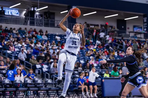 Georgia Southern senior guard McKenna Eddings (30) during the NCAA women’s basketball game between Georgia Southern and Coastal Georgia at Jack and Ruth Ann Hill Convocation Center on December 13, 2024 in Statesboro, Georgia. (Photograph by AJ Henderson / Georgia Southern Athletics)