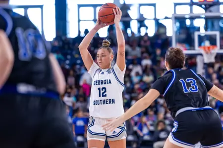 Georgia Southern sophomore forward Liv Fuller (12) during the NCAA women’s basketball game between Georgia Southern and Coastal Georgia at Jack and Ruth Ann Hill Convocation Center on December 13, 2024 in Statesboro, Georgia. (Photograph by AJ Henderson / Georgia Southern Athletics)
