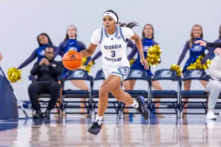 Georgia Southern senior guard Nicole Gwynn (3) during the NCAA women’s basketball game between Georgia Southern and Coastal Georgia at Jack and Ruth Ann Hill Convocation Center on December 13, 2024 in Statesboro, Georgia. (Photograph by AJ Henderson / Georgia Southern Athletics)