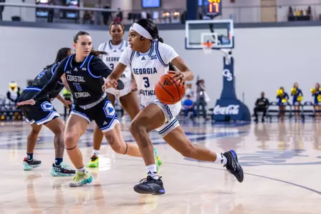 Georgia Southern senior guard Nicole Gwynn (3) during the NCAA women’s basketball game between Georgia Southern and Coastal Georgia at Jack and Ruth Ann Hill Convocation Center on December 13, 2024 in Statesboro, Georgia. (Photograph by AJ Henderson / Georgia Southern Athletics)