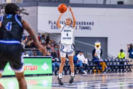 Georgia Southern junior guard Jazmyne Jackson (4) during the NCAA women’s basketball game between Georgia Southern and Coastal Georgia at Jack and Ruth Ann Hill Convocation Center on December 13, 2024 in Statesboro, Georgia. (Photograph by AJ Henderson / Georgia Southern Athletics)