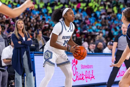 Georgia Southern freshman guard Jamiria Jones (10) during the NCAA women’s basketball game between Georgia Southern and Coastal Georgia at Jack and Ruth Ann Hill Convocation Center on December 13, 2024 in Statesboro, Georgia. (Photograph by AJ Henderson / Georgia Southern Athletics)