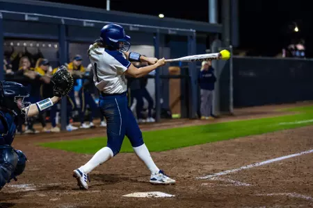 Georgia Southern senior infielder Courtney Ball (1) during the NCAA softball game between Georgia Southern and Merrimack at Eagle Softball Field on February 9, 2024 in Statesboro, Georgia. (Photograph by AJ Henderson / Georgia Southern Athletics)