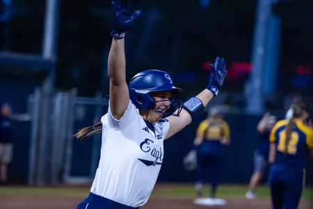 Georgia Southern sixth year outfielder Jess Mazur (4) during the NCAA softball game between Georgia Southern and Merrimack at Eagle Softball Field on February 9, 2024 in Statesboro, Georgia. (Photograph by AJ Henderson / Georgia Southern Athletics)