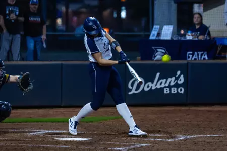 Georgia Southern sixth year outfielder Jess Mazur (4) during the NCAA softball game between Georgia Southern and Merrimack at Eagle Softball Field on February 9, 2024 in Statesboro, Georgia. (Photograph by AJ Henderson / Georgia Southern Athletics)