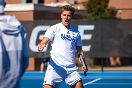 Georgia Southern junior Pol Del Castillo during the NCAA men’s tennis match between Georgia Southern and Troy at Wallis Tennis Center on April 6, 2024 in Statesboro, Georgia. (Photograph by AJ Henderson / Georgia Southern Athletics)