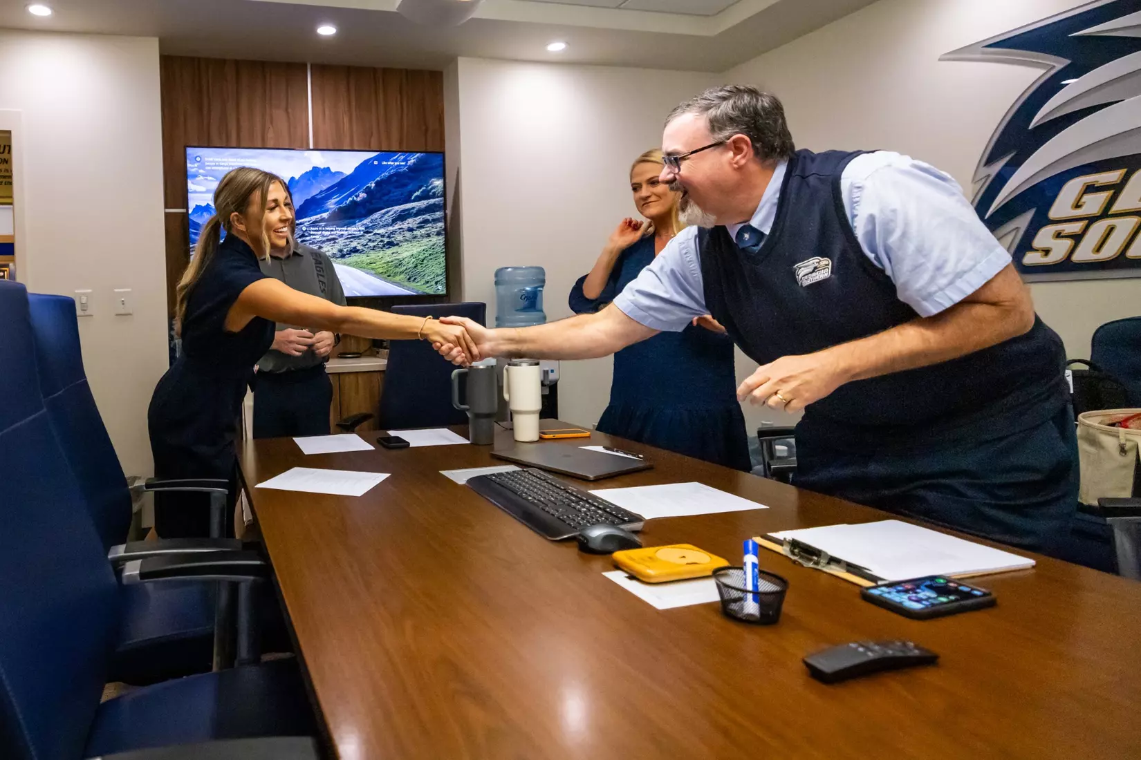 Georgia Southern Athletics introduces Hana Haden as the new Women’s Basketball Head Coach at Hanner Fieldhouse on April 2, 2024 in Statesboro, Georgia. (Photograph by AJ Henderson / Georgia Southern Athletics)