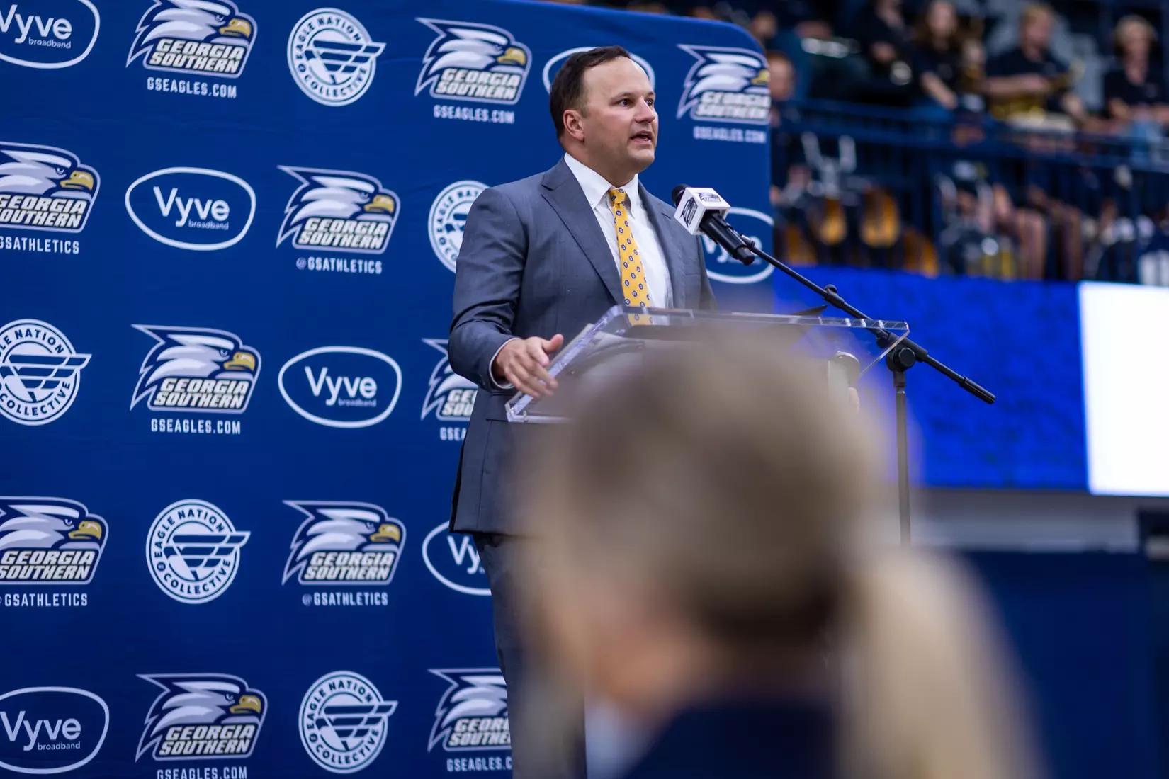 Georgia Southern Athletics introduces Hana Haden as the new Women’s Basketball Head Coach at Hanner Fieldhouse on April 2, 2024 in Statesboro, Georgia. (Photograph by AJ Henderson / Georgia Southern Athletics)