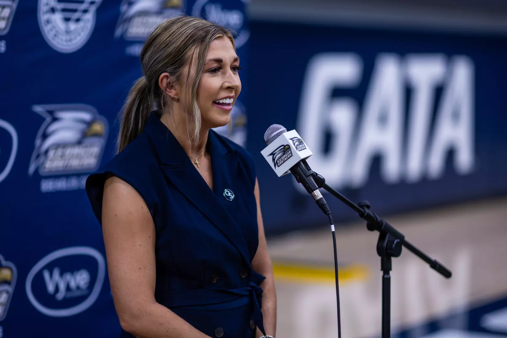 Georgia Southern Athletics introduces Hana Haden as the new Women’s Basketball Head Coach at Hanner Fieldhouse on April 2, 2024 in Statesboro, Georgia. (Photograph by AJ Henderson / Georgia Southern Athletics)
