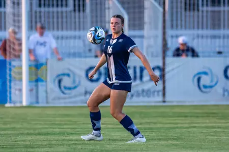 Georgia Southern defender Libby Wooffindin (16) during the NCAA women’s soccer match between Georgia Southern and Florida at Tormenta Stadium on August 10, 2024 in Statesboro, Georgia. (Photograph by AJ Henderson / Georgia Southern Athletics)
