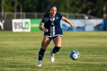 Georgia Southern midfielder Maya Zmistowski (4) during the NCAA women’s soccer match between Georgia Southern and Florida at Tormenta Stadium on August 10, 2024 in Statesboro, Georgia. (Photograph by AJ Henderson / Georgia Southern Athletics)