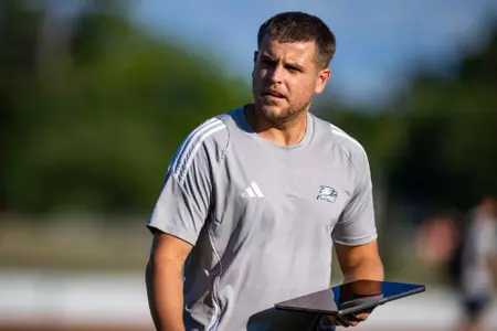 Georgia Southern assistant coach James Smith during the NCAA men’s soccer match between Georgia Southern and North Florida at Bo Pitts Field on September 9, 2024 in Statesboro, Georgia. (Photograph by AJ Henderson / Georgia Southern Athletics)