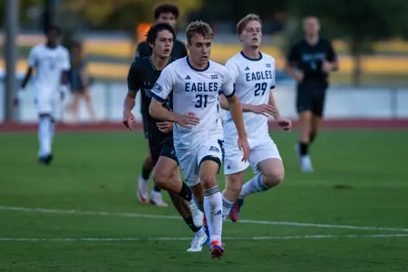 Georgia Southern midfielder Joe O'Conner (31) during the NCAA men’s soccer match between Georgia Southern and North Florida at Bo Pitts Field on September 9, 2024 in Statesboro, Georgia. (Photograph by AJ Henderson / Georgia Southern Athletics)