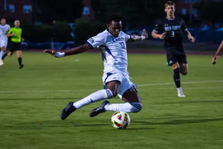 Georgia Southern forward Ricky Louis (17) during the NCAA men’s soccer match between Georgia Southern and North Florida at Bo Pitts Field on September 9, 2024 in Statesboro, Georgia. (Photograph by AJ Henderson / Georgia Southern Athletics)