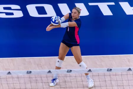 during the NCAA women’s volleyball game between Georgia Southern and Maryland Eastern Shore at Hanner Fieldhouse on September 5, 2024 in Statesboro, Georgia. (Photograph by AJ Henderson / Georgia Southern Athletics)