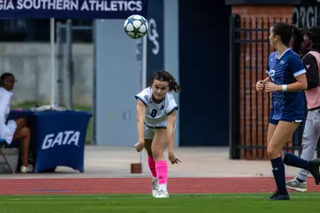 Georgia Southern defender/midfielder Maryann Beach (8) during the NCAA women’s soccer match between Georgia Southern and Old Dominion at Bo Pitts Field on October 11, 2025 in Statesboro, Georgia. (Photograph by AJ Henderson / Georgia Southern Athletics)