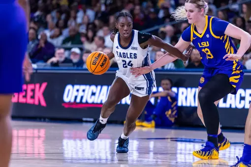 Georgia Southern senior guard/forward Kishya Anderson (24) during the NCAA women’s basketball game between Georgia Southern and LSU at Jack and Ruth Ann Hill Convocation Center on November 9, 2025 in Statesboro, Georgia. (Photograph by AJ Henderson / Georgia Southern Athletics)