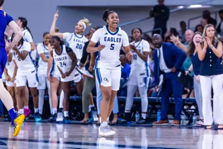 Georgia Southern junior guard Kyla Bryant (5) during the NCAA women’s basketball game between Georgia Southern and LSU at Jack and Ruth Ann Hill Convocation Center on November 9, 2025 in Statesboro, Georgia. (Photograph by AJ Henderson / Georgia Southern Athletics)