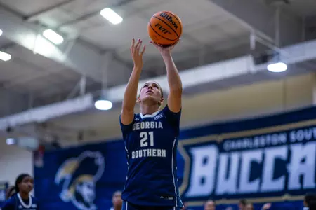 Georgia Southern junior forward Laney Scoggins (21) during the NCAA women’s basketball game between Georgia Southern and Mercer at Jack and Ruth Ann Hill Convocation Center on November 25, 2025 in Statesboro, Georgia. (Photograph by AJ Henderson / Georgia Southern Athletics)