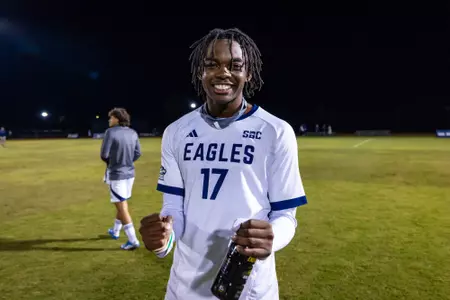 Georgia Southern forward Ricky Louis (17) during the NCAA men’s soccer match between Georgia Southern and South Carolina at Bo Pitts Field on October 31, 2025 in Statesboro, Georgia. (Photograph by AJ Henderson / Georgia Southern Athletics)