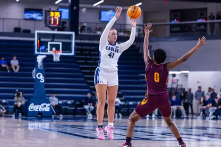 Georgia Southern freshman forward Kayla Cleaveland (41) during the NCAA women’s basketball game between Georgia Southern and Central Michigan at Jack and Ruth Ann Hill Convocation Center on November 3, 2025 in Statesboro, Georgia. (Photograph by AJ Henderson / Georgia Southern Athletics)