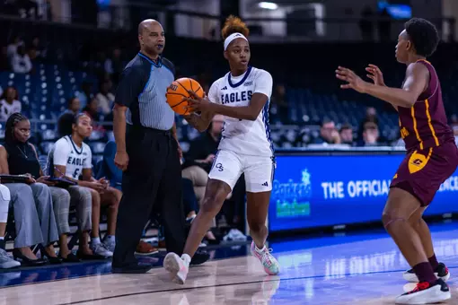 Georgia Southern graduate guard Shanti Simmons (4) during the NCAA women’s basketball game between Georgia Southern and Central Michigan at Jack and Ruth Ann Hill Convocation Center on November 3, 2025 in Statesboro, Georgia. (Photograph by AJ Henderson / Georgia Southern Athletics)