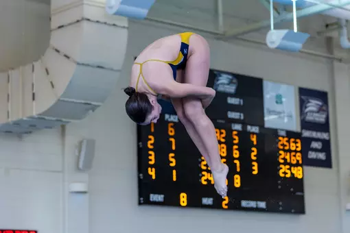 Georgia Southern diver McKinley Taulbee during the NCAA swimming & diving meet between Georgia Southern, East Carolina and UNC Asheville at RAC Pool on December 13, 2024 in Statesboro, Georgia. (Photograph by AJ Henderson / Georgia Southern Athletics)