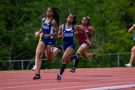 Georgia Southern athlete Yasmine Williams during the Georgia Showdown track meet at Bo Pitts Field on April 12, 2025 in Statesboro, Georgia. (Photograph by AJ Henderson / Georgia Southern Athletics)