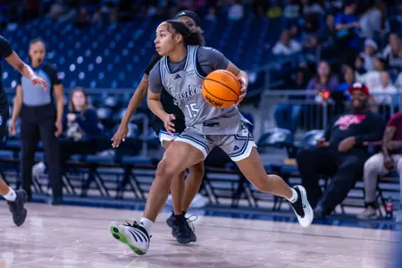 Georgia Southern junior guard Armani Cooke (15) during the NCAA women’s basketball game between Georgia Southern and Coastal Georgia at Jack and Ruth Ann Hill Convocation Center on December 12, 2025 in Statesboro, Georgia. (Photograph by AJ Henderson / Georgia Southern Athletics)