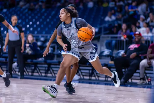 Georgia Southern junior guard Armani Cooke (15) during the NCAA women’s basketball game between Georgia Southern and Coastal Georgia at Jack and Ruth Ann Hill Convocation Center on December 12, 2025 in Statesboro, Georgia. (Photograph by AJ Henderson / Georgia Southern Athletics)