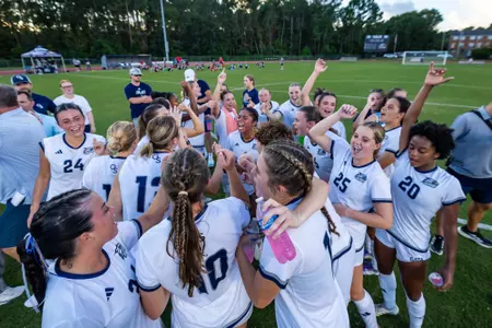 Georgia Southern team during the NCAA women’s soccer match between Georgia Southern and Samford at Bo Pitts Field on August 14, 2025 in Statesboro, Georgia. (Photograph by AJ Henderson / Georgia Southern Athletics)