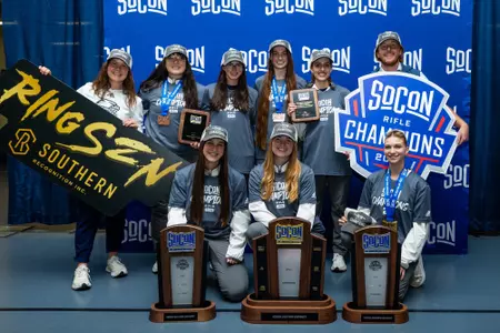 during Trophy Ceremony at the SoCon Rifle Championships at Shooting Sports Education Center on February 9, 2025 in Statesboro, Georgia. (Photograph by AJ Henderson / Georgia Southern Athletics)