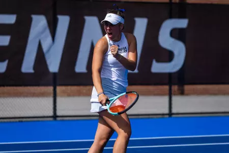 Georgia Southern freshman Franzi Heinemann during the NCAA women’s tennis match between Georgia Southern and Wofford at Wallis Tennis Center on February 22, 2025 in Statesboro, Georgia. (Photograph by AJ Henderson / Georgia Southern Athletics)