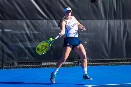 Georgia Southern freshman Evelyn Warkentin during the NCAA women’s tennis match between Georgia Southern and Coastal Carolina at Wallis Tennis Center on March 14, 2025 in Statesboro, Georgia. (Photograph by AJ Henderson / Georgia Southern Athletics)