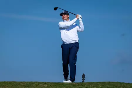Brantley Baker tees off during Day Two of The Ford Collegiate at The Ford Field & River Club on April 15, 2025 in Richmond Hill, Georgia. (Photograph by AJ Henderson / Georgia Southern Athletics)
