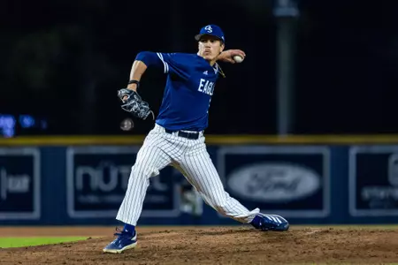 Georgia Southern left-handed pitcher Carter DeGondea (32) during the NCAA baseball game between Georgia Southern and College of Charleston at Jack Stallings Field at J.I. Clements Stadium on February 25, 2025 in Statesboro, Georgia. (Photograph by AJ Henderson / Georgia Southern Athletics)