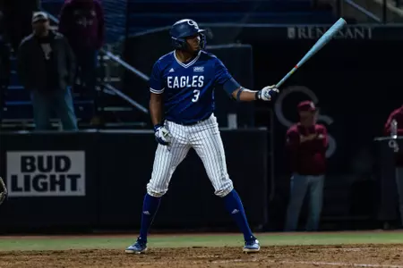 Georgia Southern infielder Cam Foster (3) during the NCAA baseball game between Georgia Southern and College of Charleston at Jack Stallings Field at J.I. Clements Stadium on February 25, 2025 in Statesboro, Georgia. (Photograph by AJ Henderson / Georgia Southern Athletics)