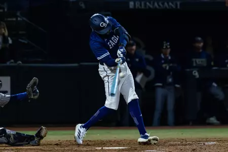 Georgia Southern infielder Cam Foster (3) during the NCAA baseball game between Georgia Southern and Georgia Tech at Jack Stallings Field at J.I. Clements Stadium on February 18, 2025 in Statesboro, Georgia. (Photograph by AJ Henderson / Georgia Southern Athletics)