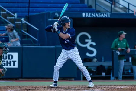 Georgia Southern right-handed pitcher Sammy Leis (25) during the NCAA baseball game between Georgia Southern and Jacksonville at Jack Stallings Field at J.I. Clements Stadium on April 8, 2025 in Statesboro, Georgia. (Photograph by AJ Henderson / Georgia Southern Athletics)