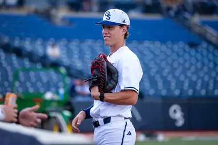 Georgia Southern right-handed pitcher Sammy Leis (25) during the NCAA baseball game between Georgia Southern and Old Dominion at Jack Stallings Field at J.I. Clements Stadium on April 11, 2025 in Statesboro, Georgia. (Photograph by AJ Henderson / Georgia Southern Athletics)