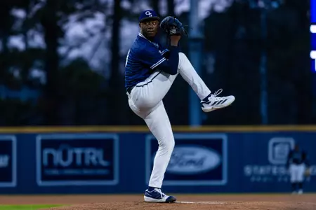 Georgia Southern left-handed pitcher Jevarra Martin (18) during the NCAA baseball game between Georgia Southern and Georgia Tech at Jack Stallings Field at J.I. Clements Stadium on February 18, 2025 in Statesboro, Georgia. (Photograph by AJ Henderson / Georgia Southern Athletics)