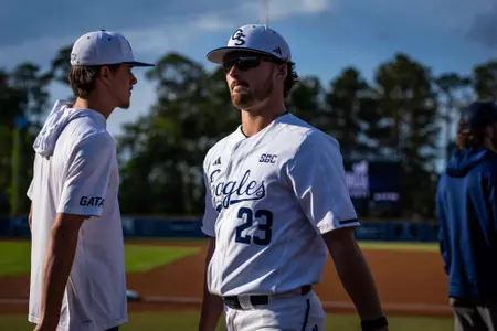 Georgia Southern infielder/right-handed pitcher Landry Mead (23) during the NCAA baseball game between Georgia Southern and Old Dominion at Jack Stallings Field at J.I. Clements Stadium on April 11, 2025 in Statesboro, Georgia. (Photograph by AJ Henderson / Georgia Southern Athletics)