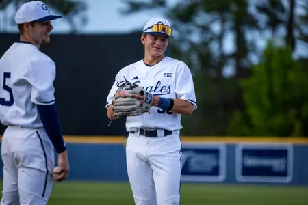 Georgia Southern infielder Jack Myers (35) during the NCAA baseball game between Georgia Southern and Old Dominion at Jack Stallings Field at J.I. Clements Stadium on April 11, 2025 in Statesboro, Georgia. (Photograph by AJ Henderson / Georgia Southern Athletics)