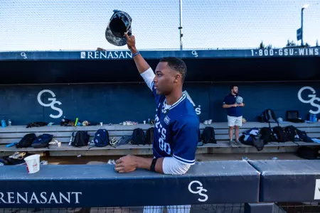 Georgia Southern outfielder Juju Stevens (0) during the NCAA baseball game between Georgia Southern and Jacksonville at Jack Stallings Field at J.I. Clements Stadium on April 8, 2025 in Statesboro, Georgia. (Photograph by AJ Henderson / Georgia Southern Athletics)