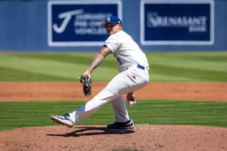 Georgia Southern right-handed pitcher Joey White (11) during the NCAA baseball game between Georgia Southern and Old Dominion at Jack Stallings Field at J.I. Clements Stadium on April 13, 2025 in Statesboro, Georgia. (Photograph by AJ Henderson / Georgia Southern Athletics)