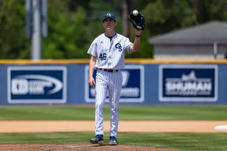 Georgia Southern right-handed pitcher Jax Lewis (46) during the NCAA baseball game between Georgia Southern and Texas State at Jack Stallings Field at J.I. Clements Stadium on May 9, 2025 in Statesboro, Georgia. (Photograph by AJ Henderson / Georgia Southern Athletics)