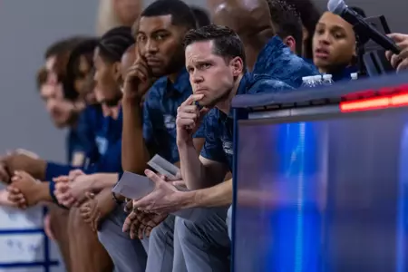 Georgia Southern men's basketball director of basketball operations & assistant coach George Neilson during the NCAA men’s basketball game between Georgia Southern and North Florida at Jack and Ruth Ann Hill Convocation Cenrer on December 7, 2024 in Statesboro, Georgia. (Photograph by AJ Henderson / Georgia Southern Athletics)