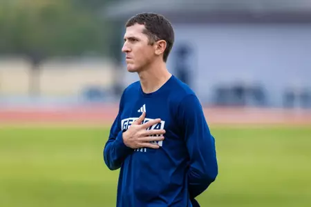 Georgia Southern assistant coach Dallas Hall during the NCAA women’s soccer match between Georgia Southern and Southern Miss at Bo Pitts Field on October 27, 2024 in Statesboro, Georgia. (Photograph by AJ Henderson / Georgia Southern Athletics)