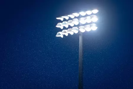 Rain falling in front of lights during the NCAA women’s soccer match between Georgia Southern and Georgia at Eagle Field at the Erk Russell Athletic Park on September 7, 2023 in Statesboro, Georgia. (Photograph by AJ Henderson / Georgia Southern Athletics)